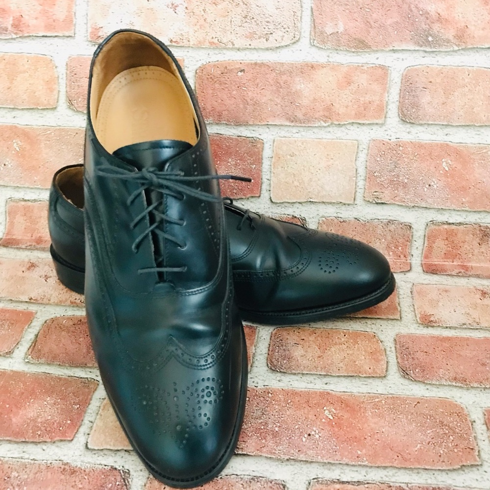 Stanford Exclusive Mens 9.5 Black Leather Wingtip Oxford Dress Shoes